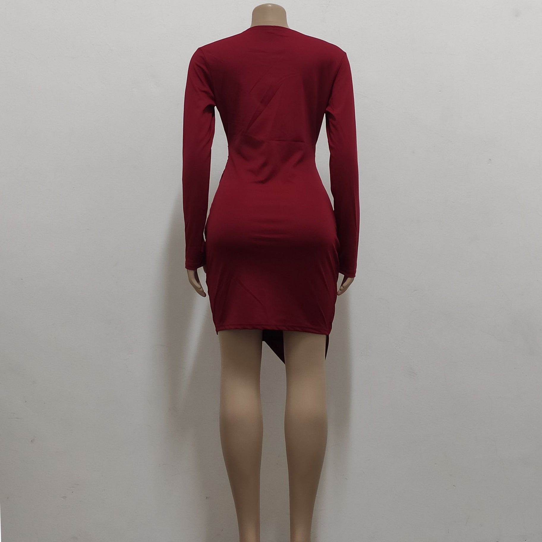 Women Sexy Solid V Neck Dress 11