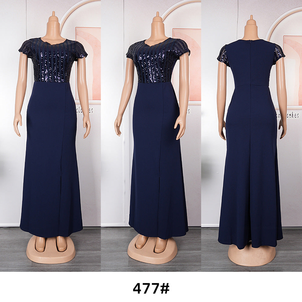 Plus Size African Dress Party Round Neck Solid Dress 13