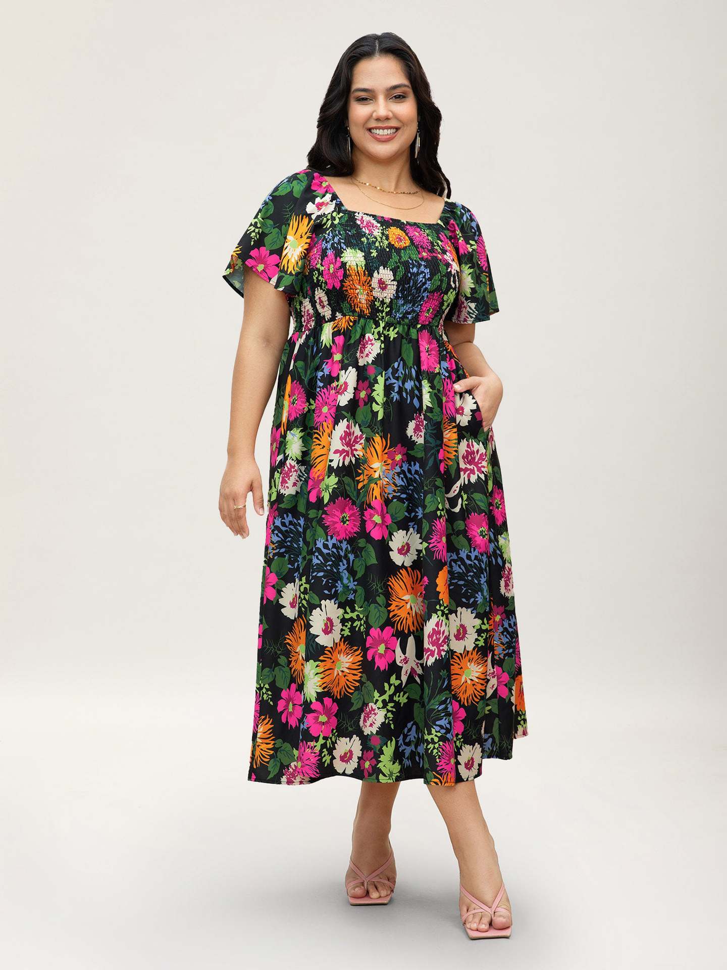 Plus Size Women Summer Square Neck Printed Maxi Dress 8