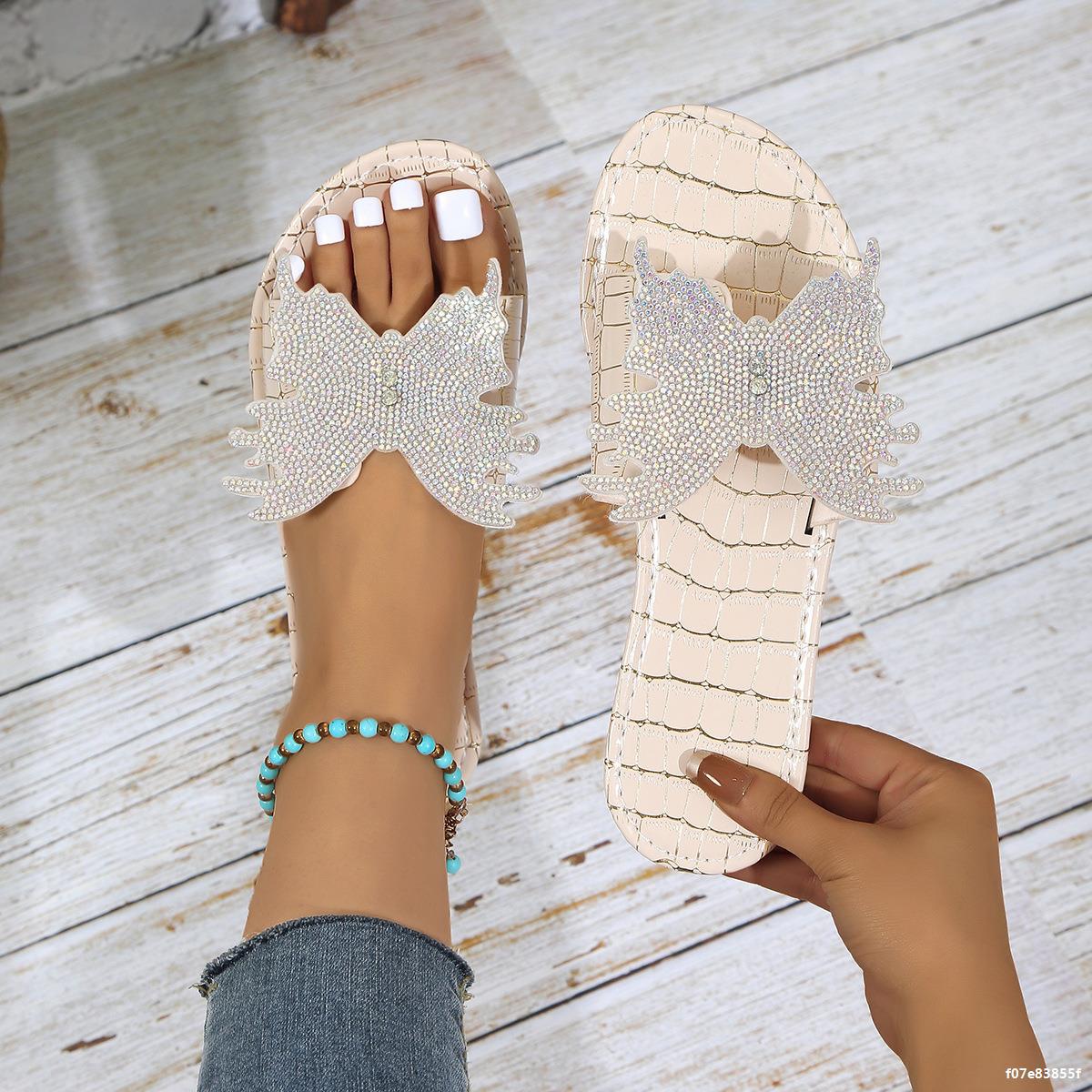 Women Summer Casual Rhinestone Butterfly Flat Shoes