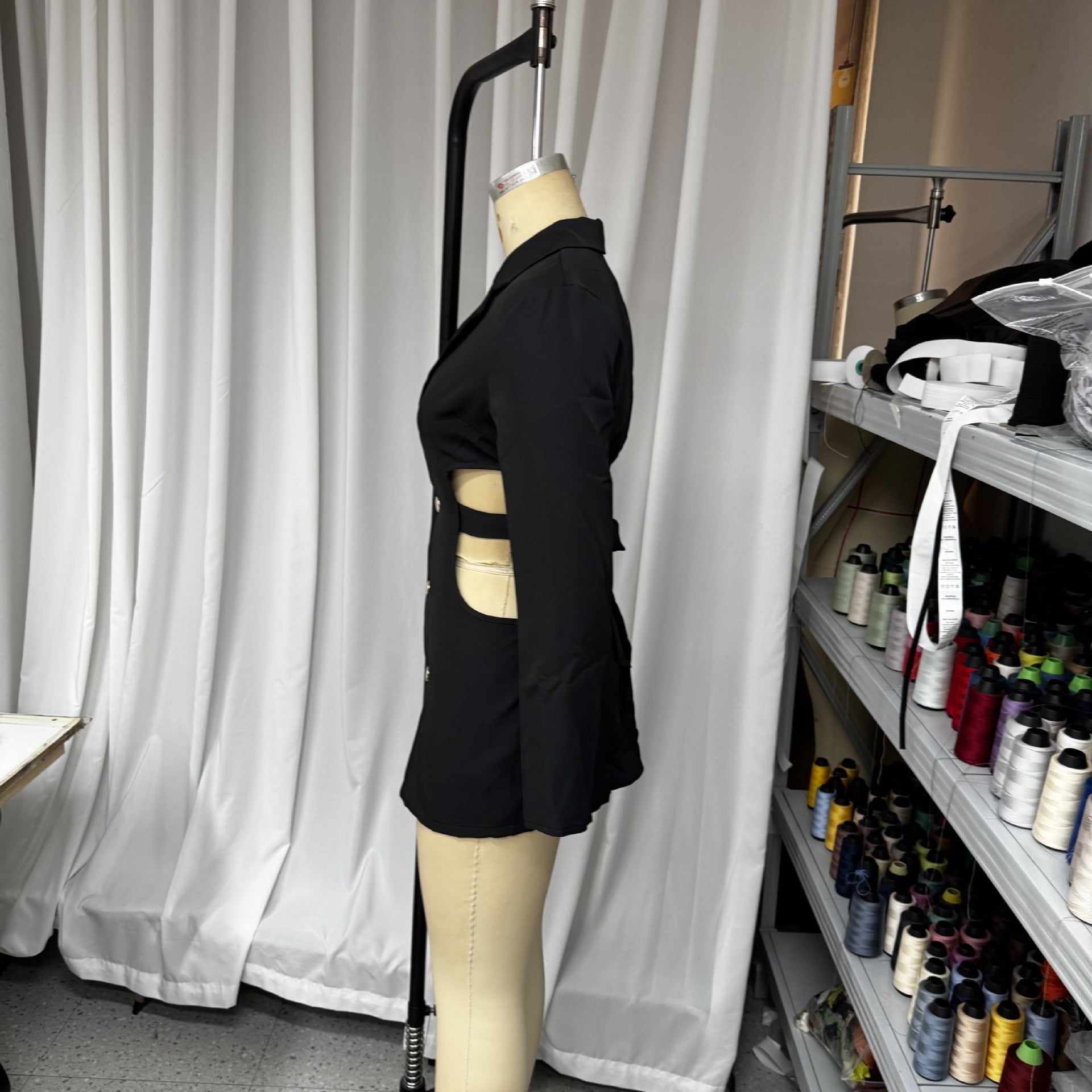 Women casual turndown collar long-sleeved hollow solid mini dress 4