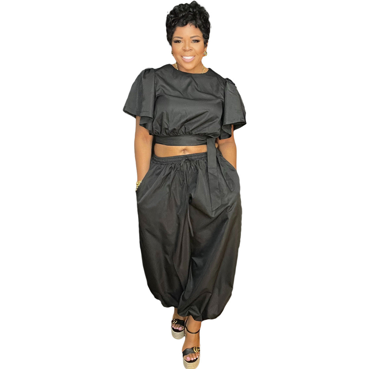 Women Lace-Up Top and Pant two-piece set 9