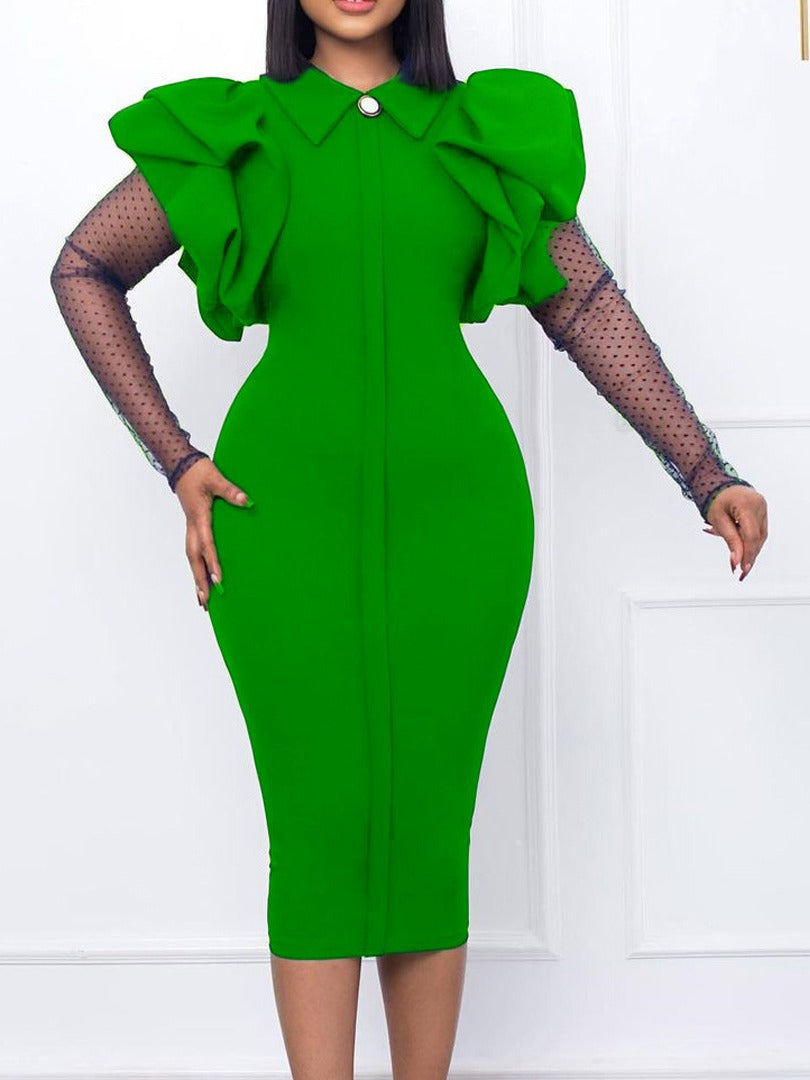 Autumn and winter women's mesh pleated ol Chic Career Plus Size African dress 6