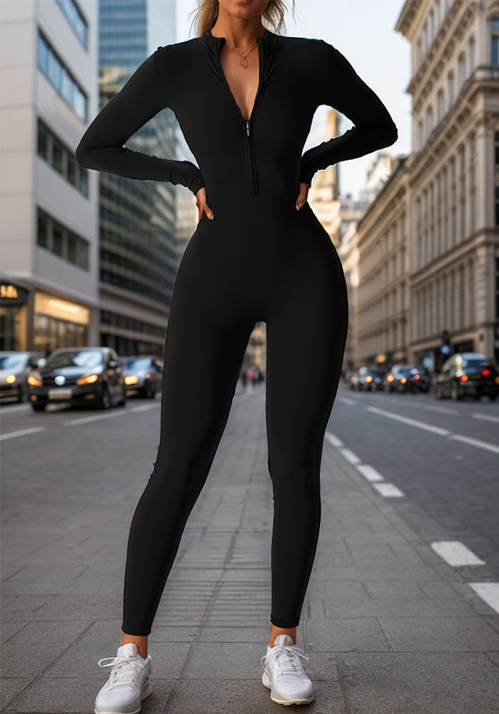 Autumn Winter Long-Sleeved Long Zipper Yoga One-Piece Sports Fitness Tight Fitting Women Jumpsuit