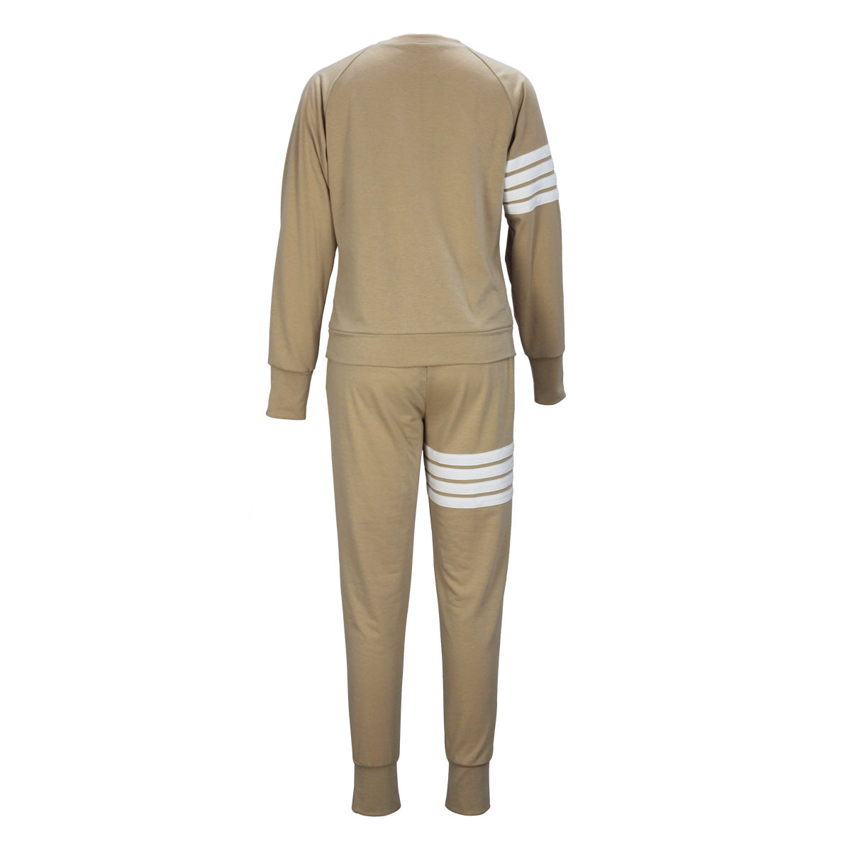 Casual Women's Spring And Autumn Round Neck Striped Patchwork Long Sleeve Top Pants Two-Piece Set 5