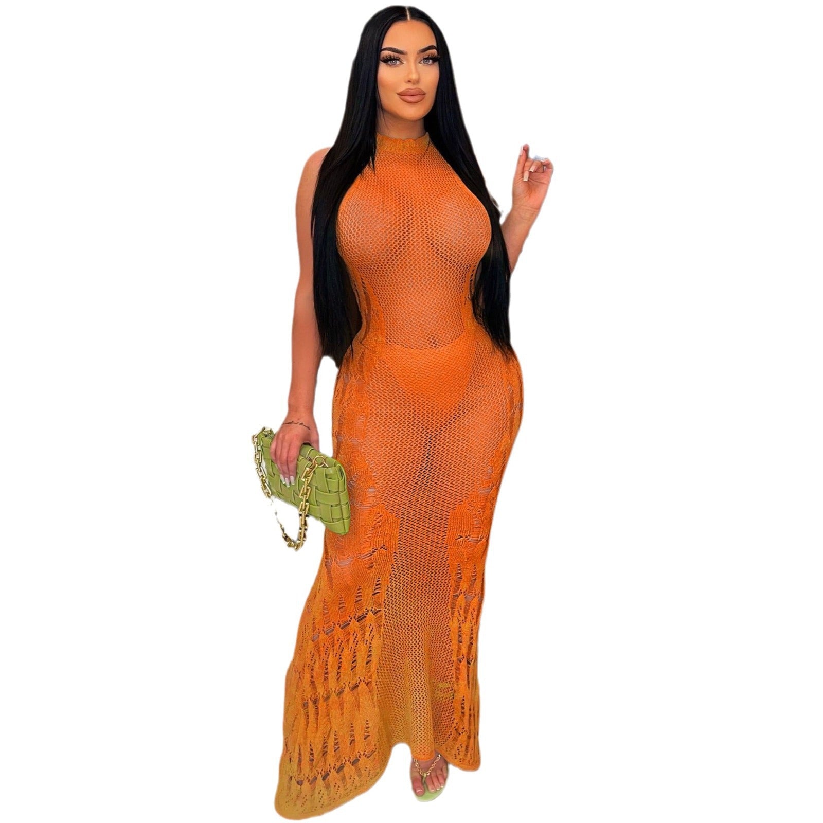 Women Dress Sun Protection Shirt Beach Long Dress Knitting Dress 19