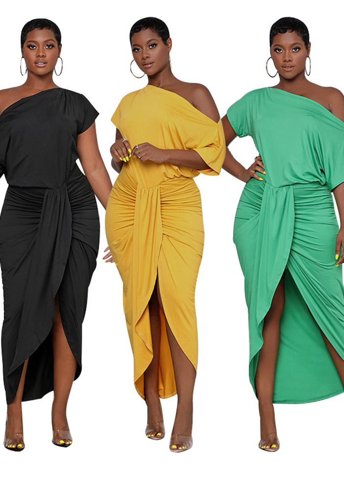 Women Slash Shoulder Irregular Maxi Dress