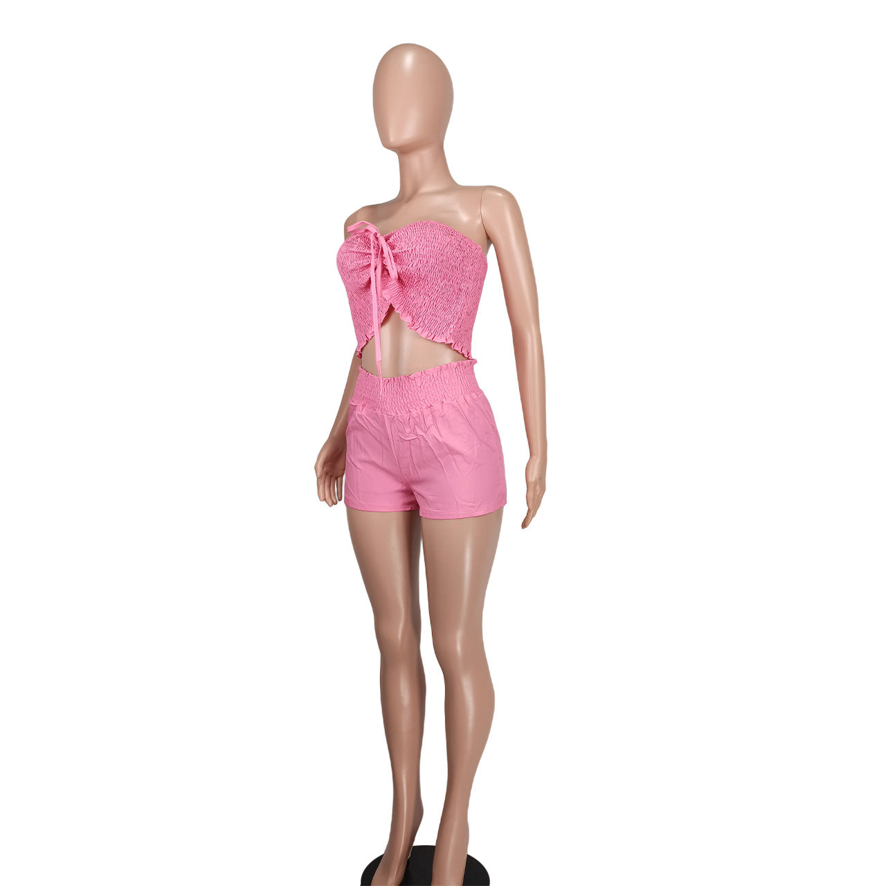 Women Sexy Off Shoulder Drawstring Crop Top and Shorts Two-Piece Set 9