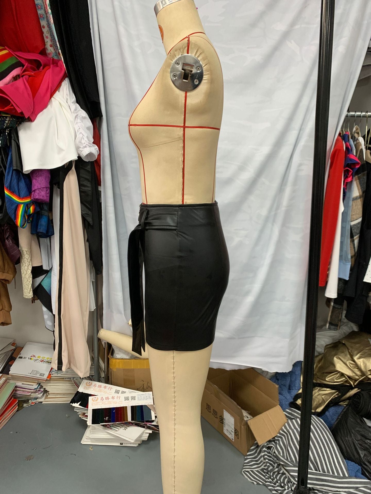 Zipper Sexy High Waist Lace-Up Short Leather Skirt 7