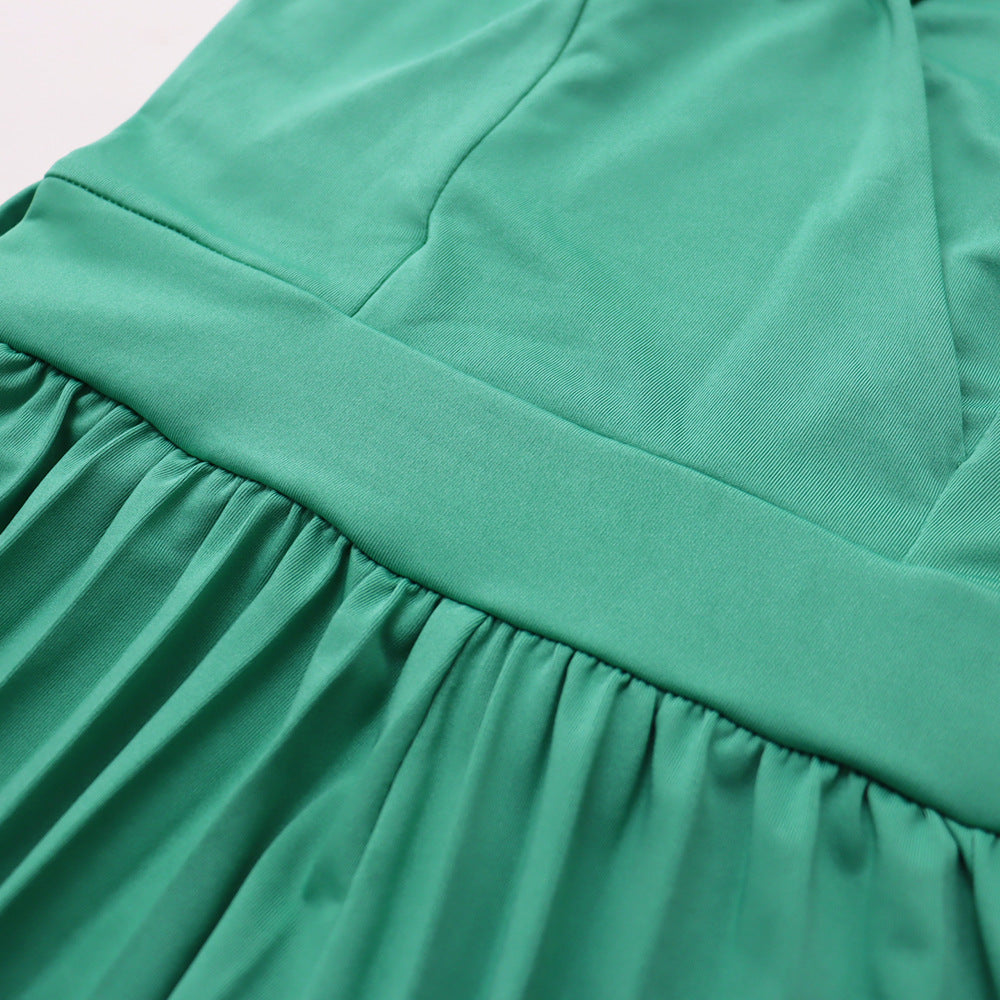 Sleeveless Chic Casual V Neck Slim Waist Pleated Wide Leg Jumpsuit 17