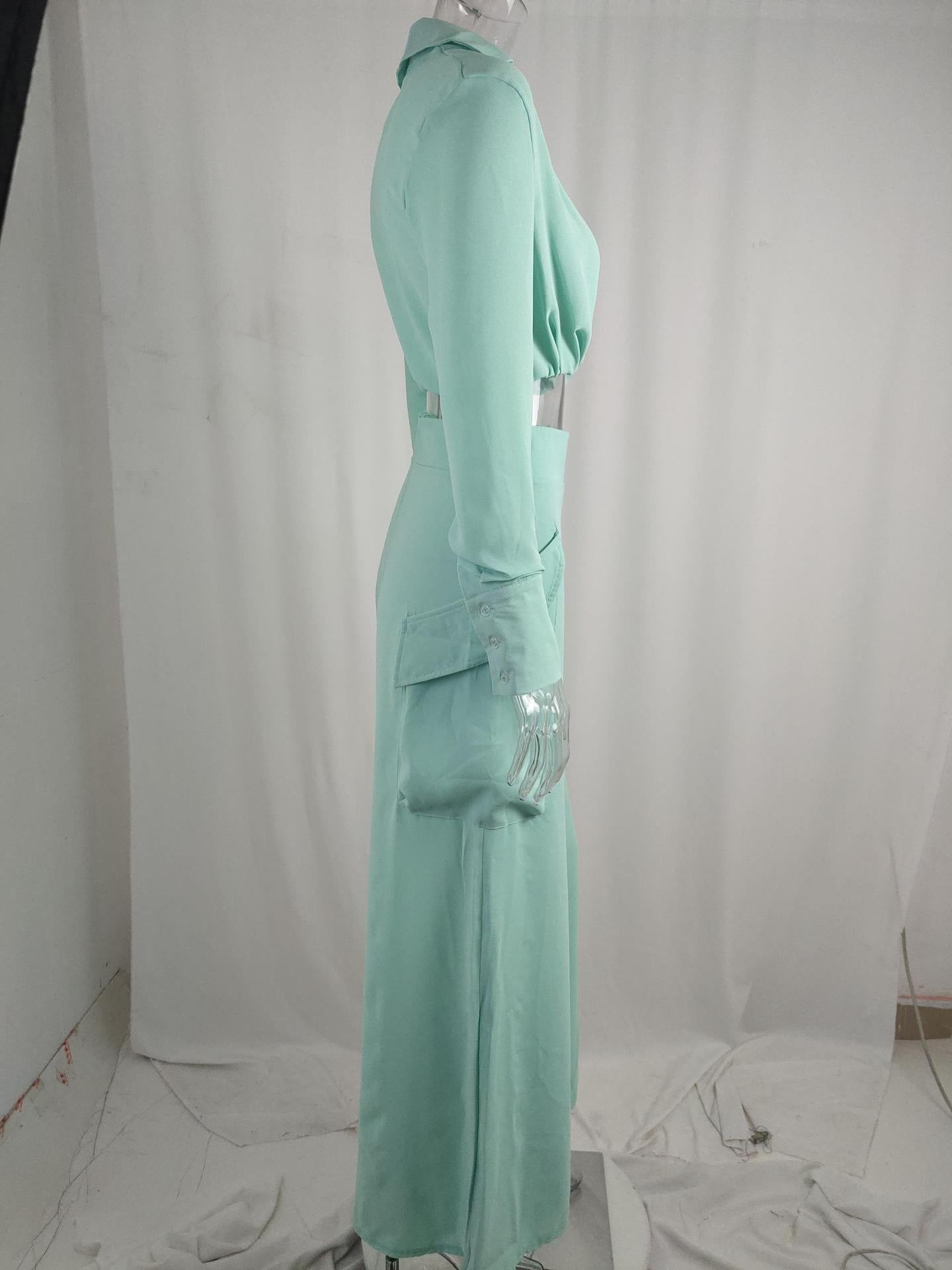 Fall Winter Women's Solid Chic Career Loose Pocket Fashion Casual Suit 15