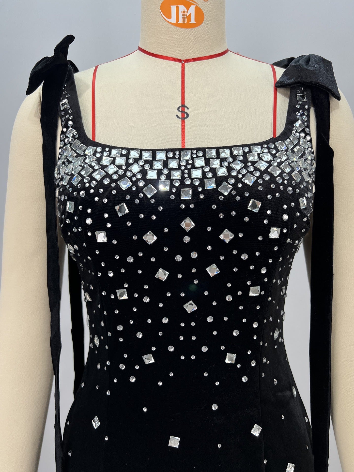 Women black suspender bow beaded beaded formal party bandage dress 7