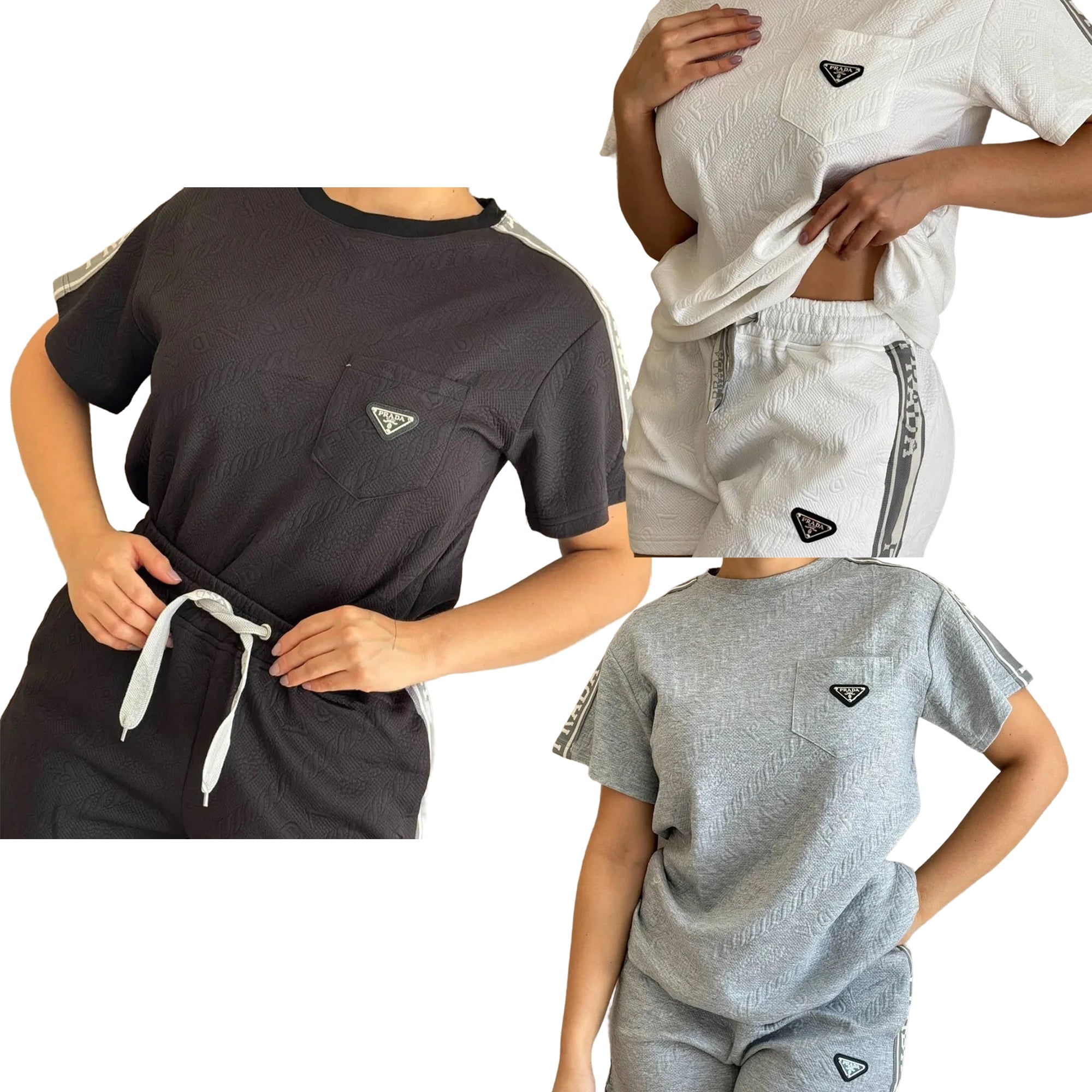 Women embossed short sleeve Top and shorts two-piece set 23