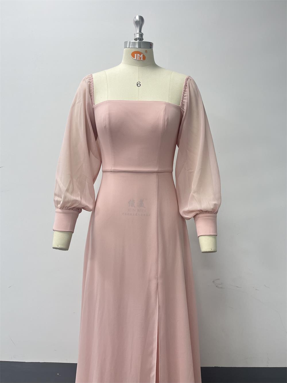 Women Elegant Strapless Long Sleeve Zip Slit Dress 7