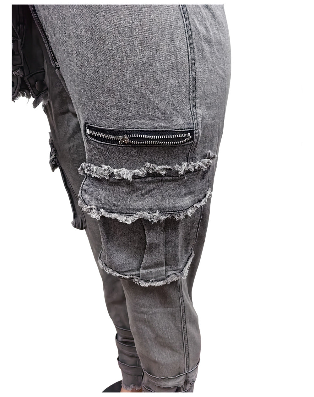 Women Tie Stretch Belt Denim Jumpsuit 7