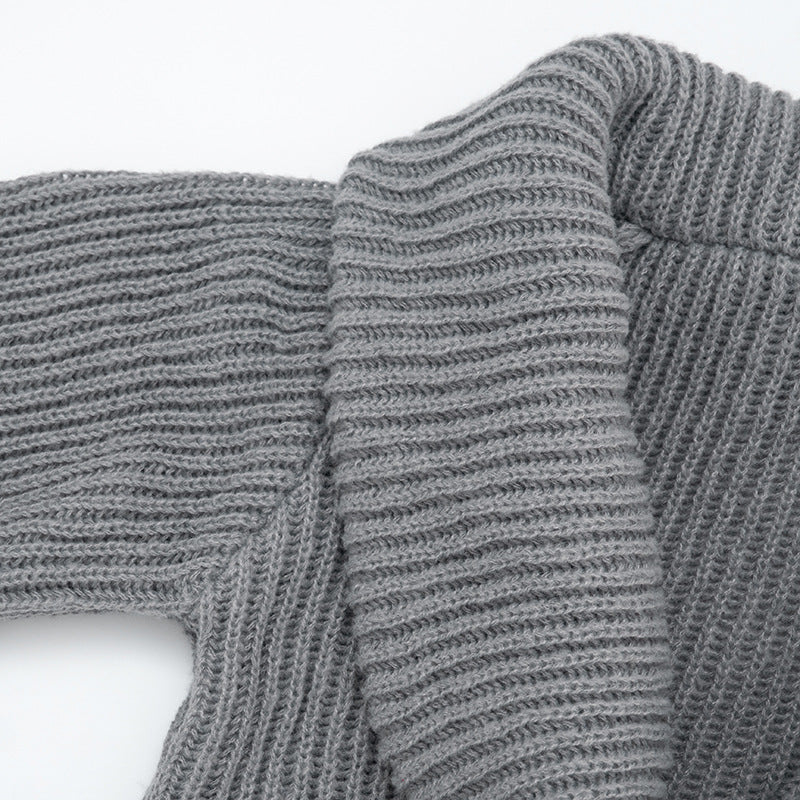 Women's Autumn & Winter Solid Color Casual Loose Cowl Neck Knitted Mid-Long Sleeve Dress 18