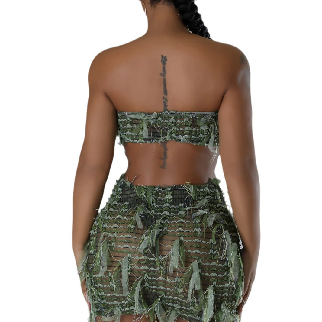 Women's Strapless High-Waist Slim Fit Sexy Mini Skirt Set 7