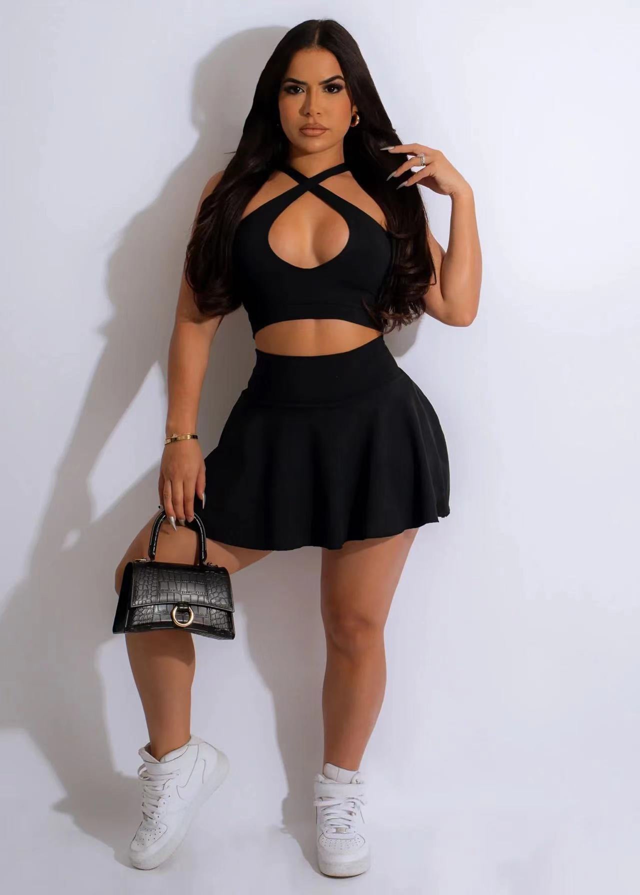 Women Sexy Cutout Halter Neck Two-Piece Set 6