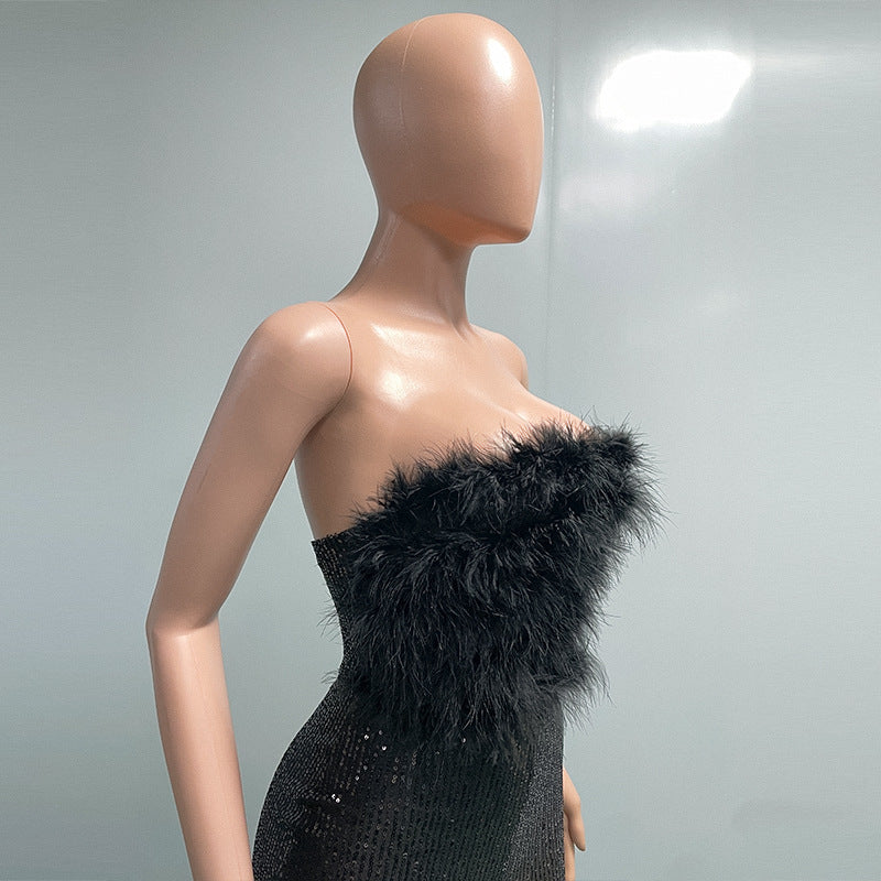 Bell Bottom Feather Strapless Sexy Fashion Jumpsuit 35