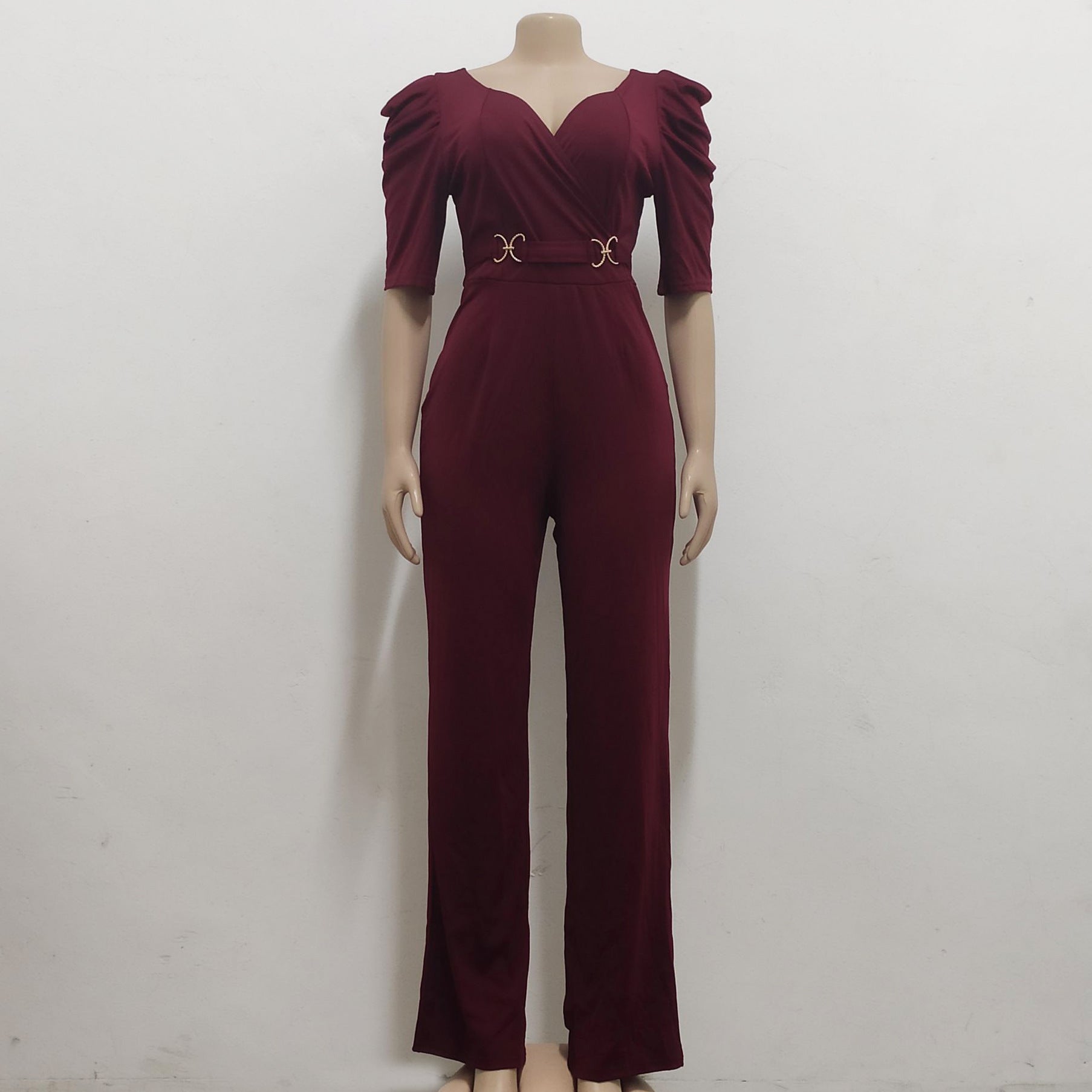 Sexy Fashion Solid Color Three-Quarter Sleeve V-Neck Jumpsuit Women's Clothing 21