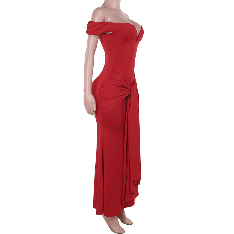 Women Off Shoulder Sexy V-Neck Fishtail Dress 11
