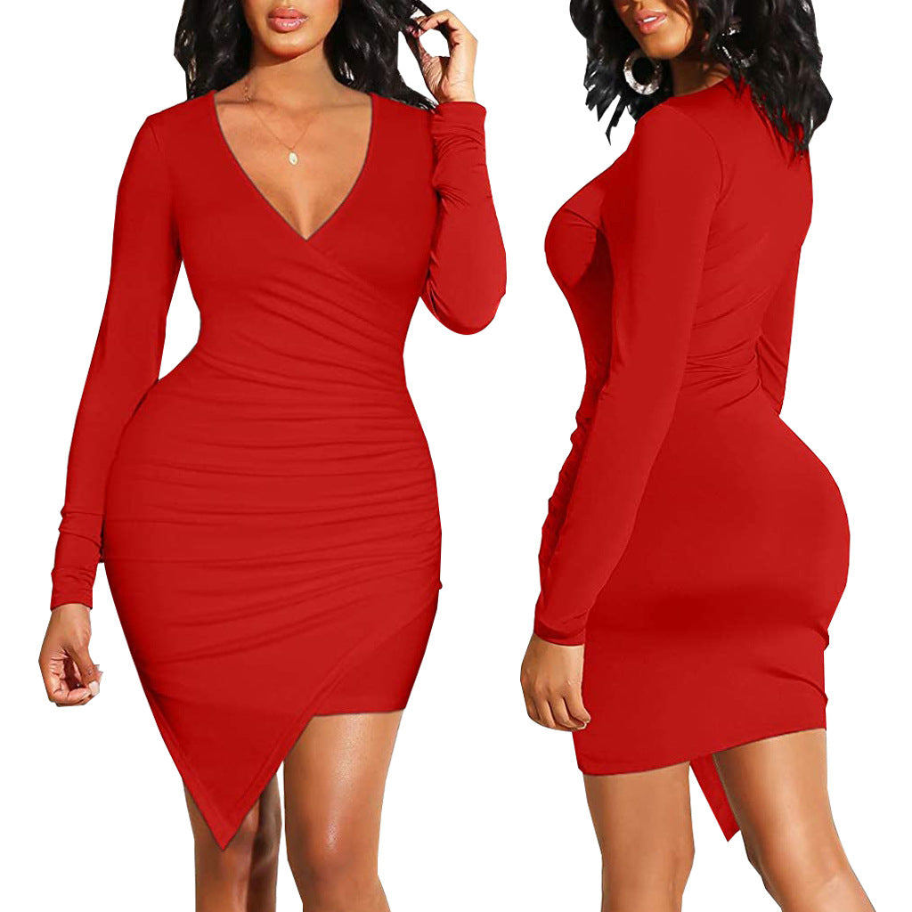 Women Sexy Solid V Neck Dress 13