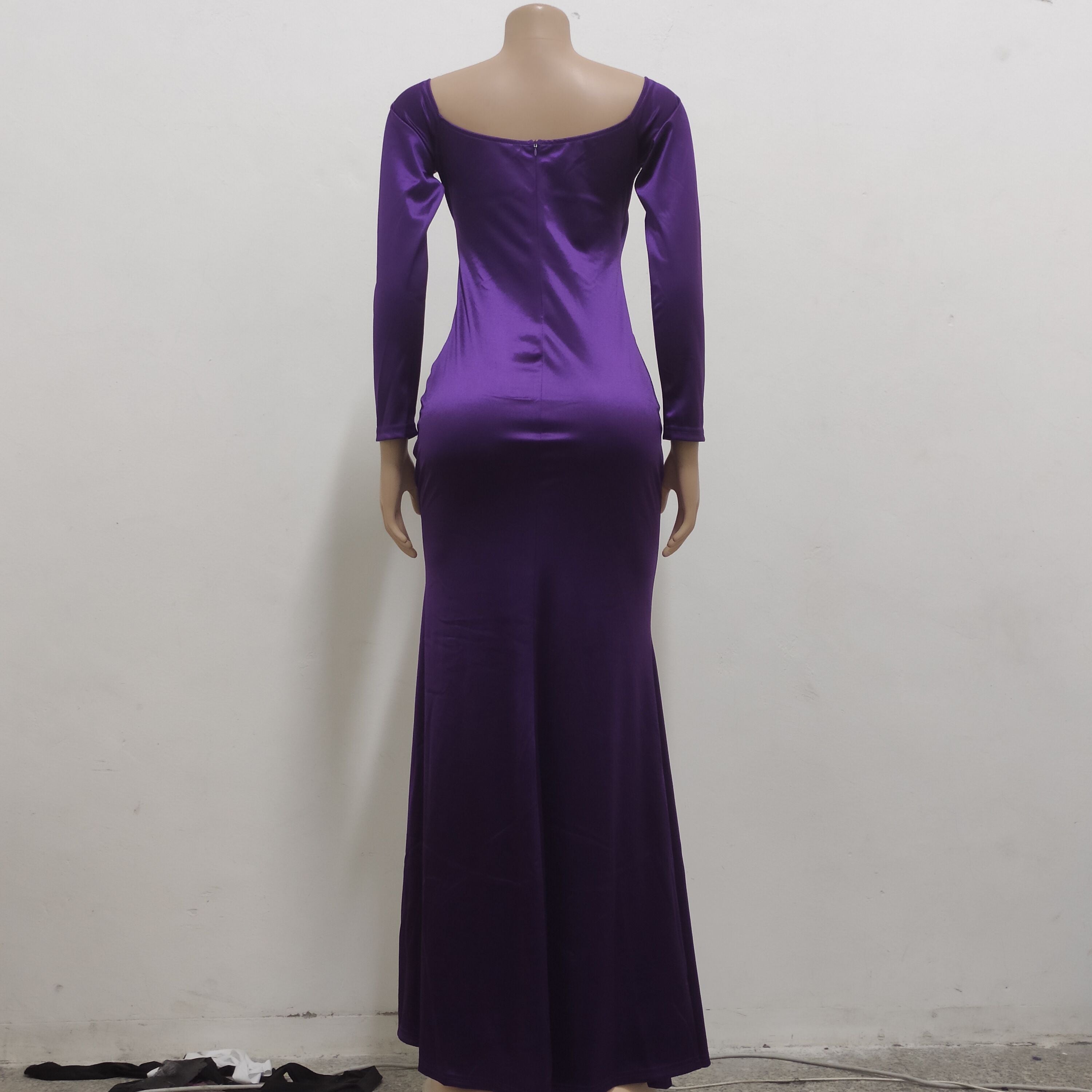 Sexy Fashion Big V-Neck Solid Off Shoulder Slit Evening Dress 20