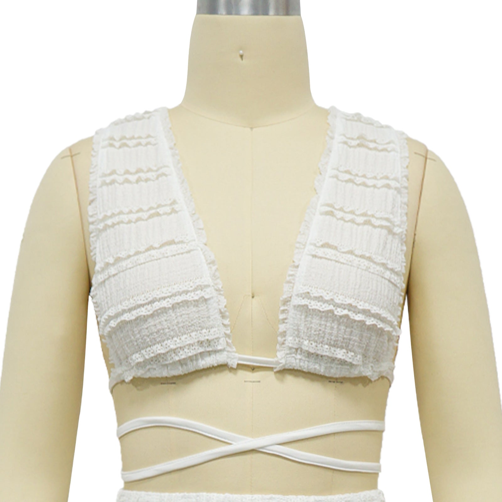 Summer Women Cow Shutter Lace Sleeveless Lace Backless Skirt Two-piece Set 13