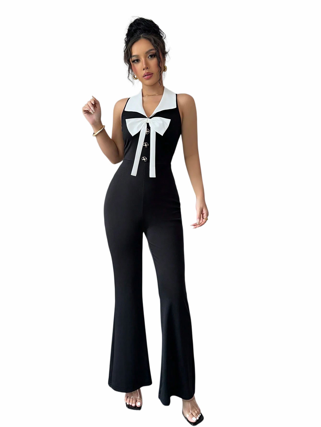 Sexy Fashion Solid Color Sleeveless V-Neck Women's Jumpsuit