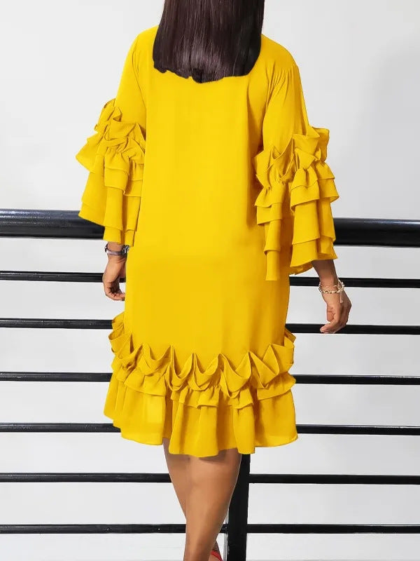 Spring Summer Fashion Casual Bell Sleeve Plus Size Dress 11