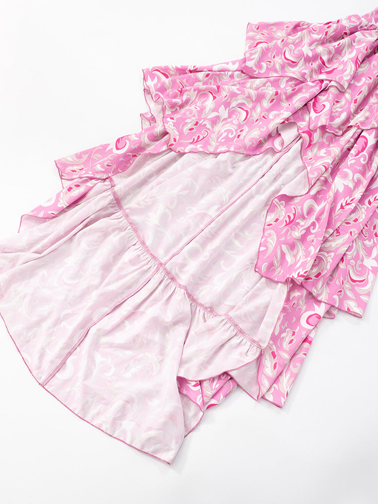 Women Sleeveless Halter Neck Backless Printed Ruffle Dress 20