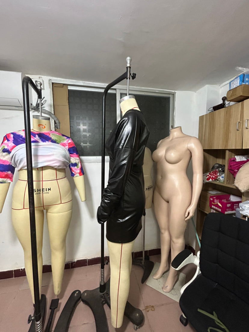 Women's Sexy V-Neck Long Sleeve Slim Leather Dress 15