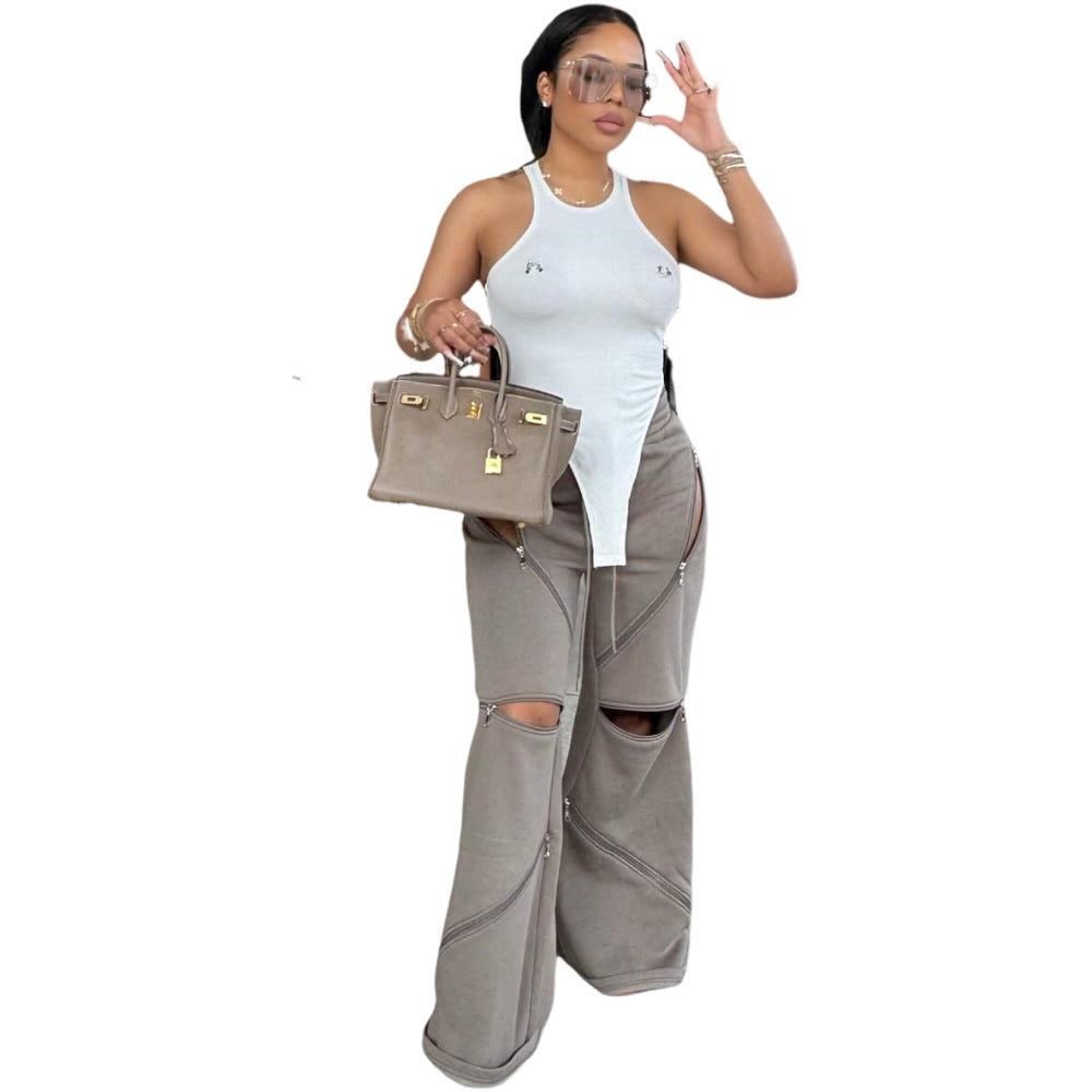 Women Casual Zipper Pocket Zipper Sports Pants 6