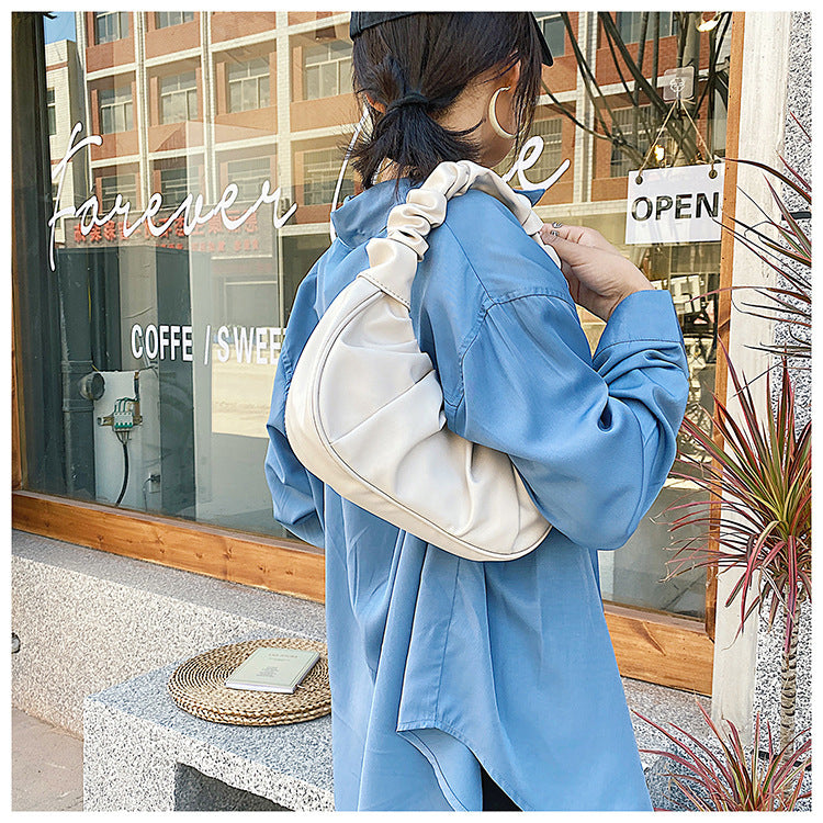 women Korean one-shoulder bag French bag fashion pleated handbag underarm bag 26