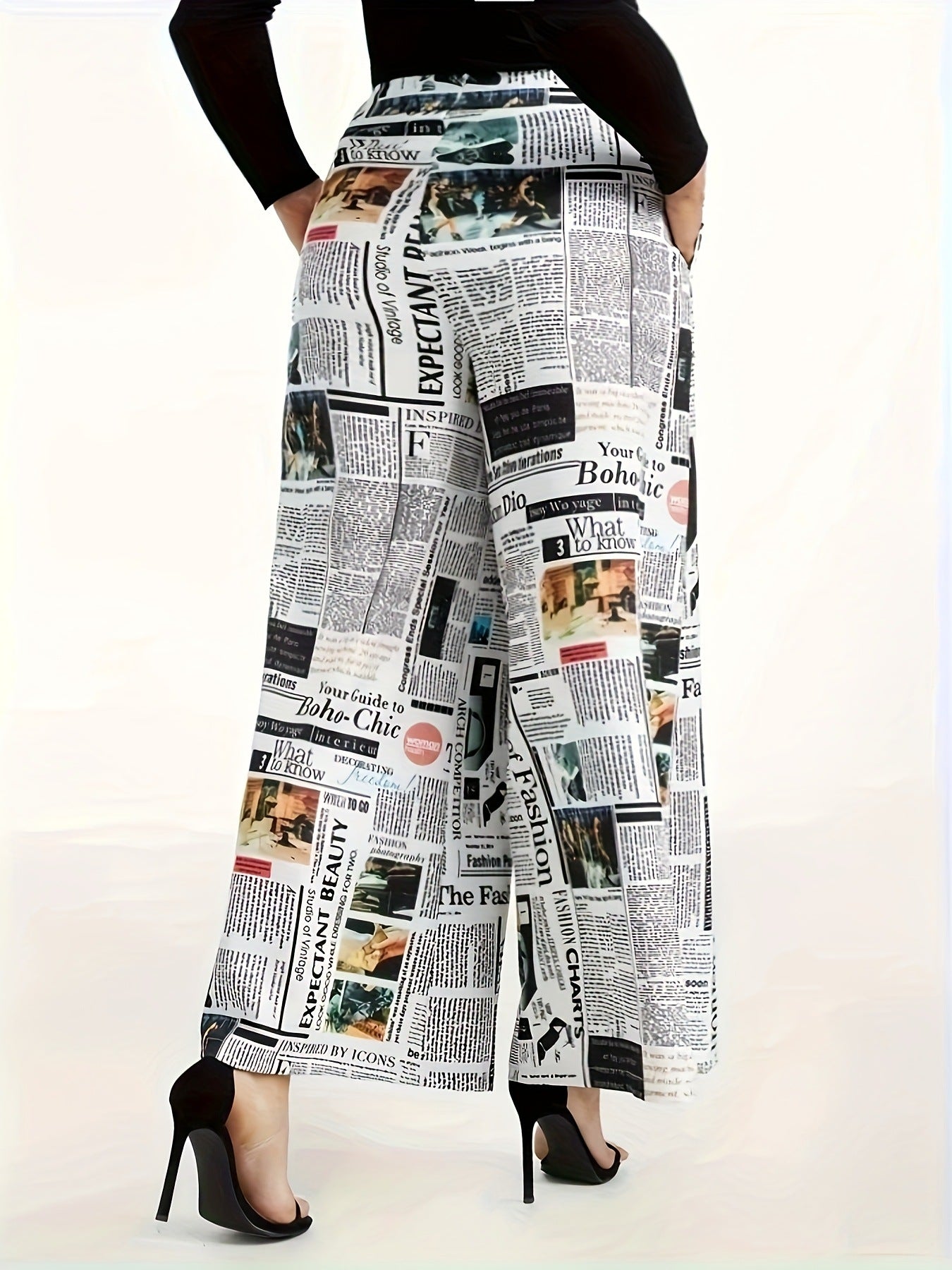 Fashionable trendy prints elastic high waist Casual loose straight Pants 3