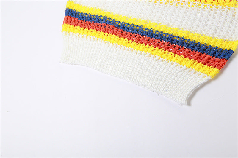 Women's Sexy Knitting Contrast Color Sleeveless Top High Waist Bodycon Shorts Casual Set 15