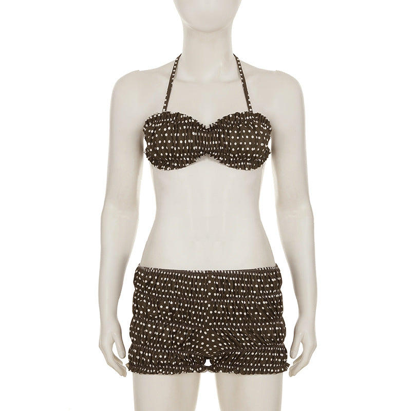 Sexy Low Back Lace-Up Swimsuit Polka Dot Bra and Boxer Bikini Set 12