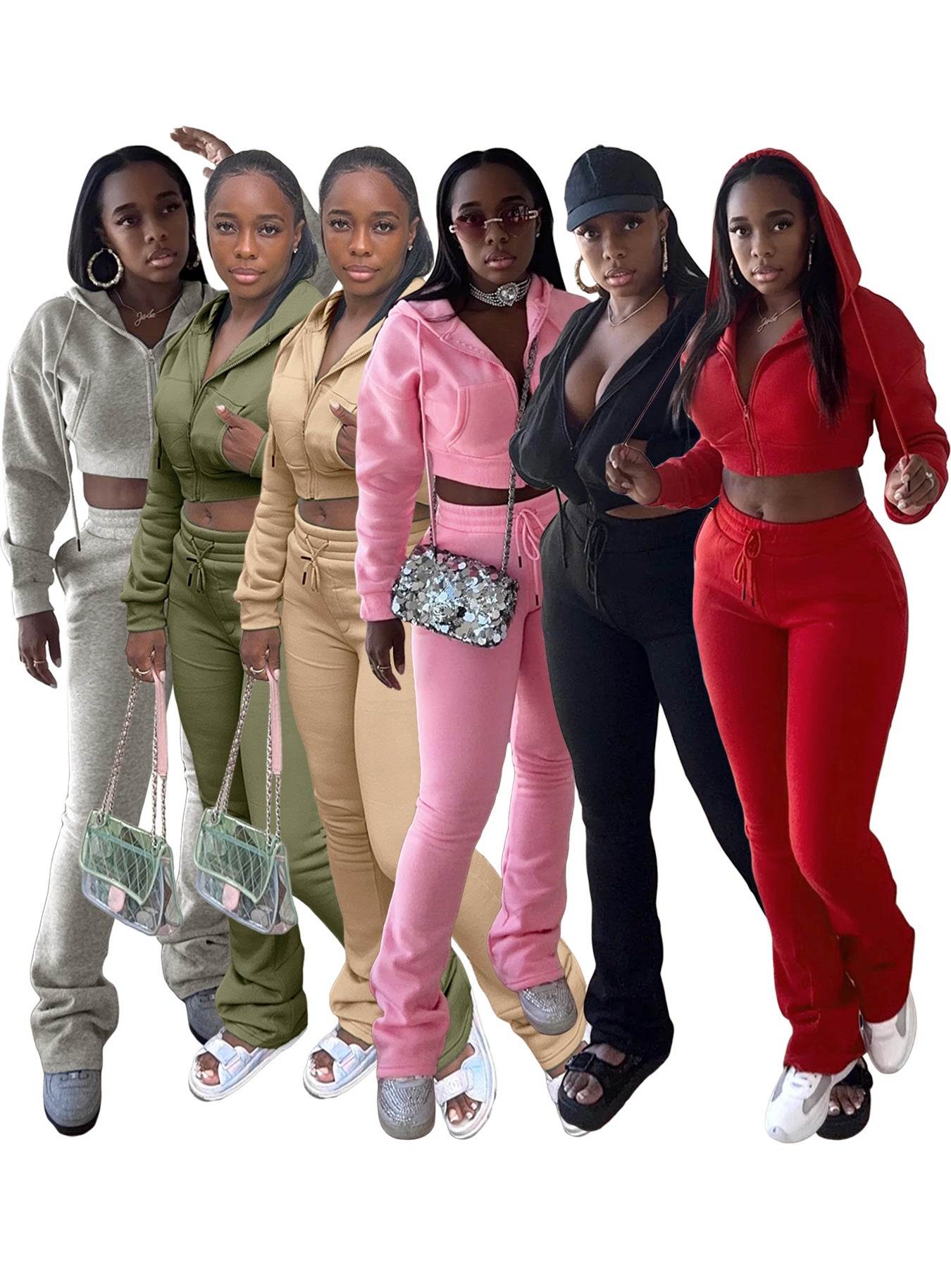 Women Hoodies and Bell Bottom Pants Two-Piece Set 27