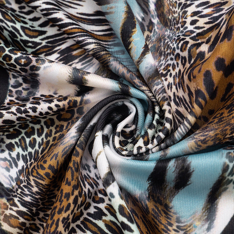 Women Fall Gradient Leopard Print Long-Sleeved Backless Top and Shorts Two-Piece Set 25