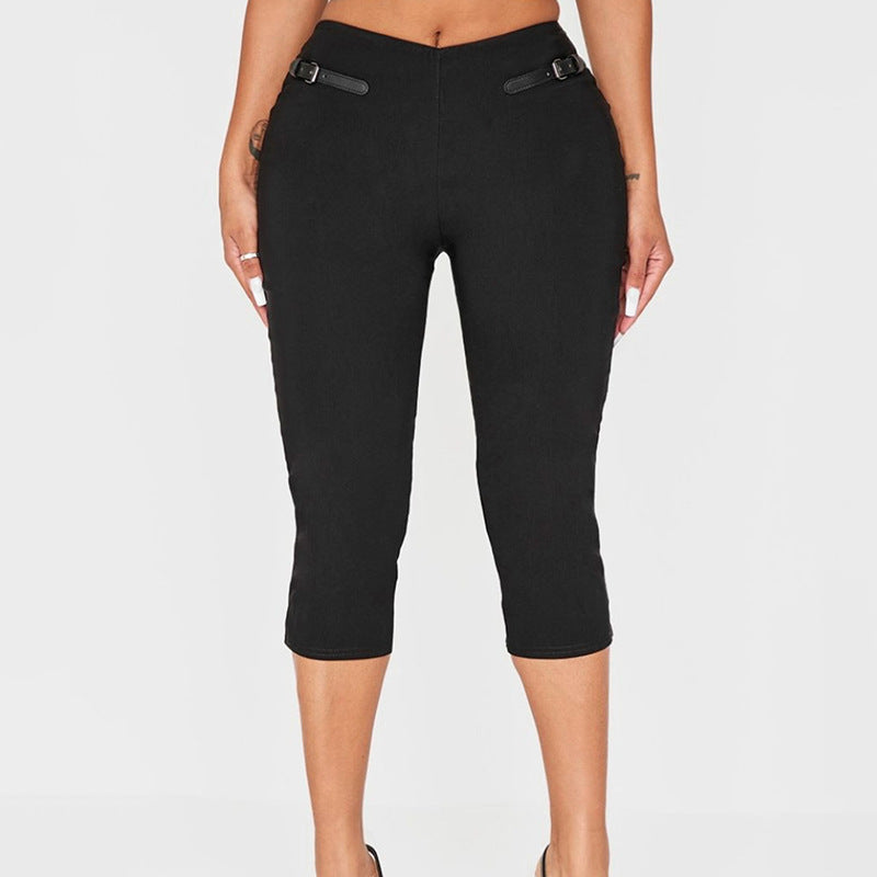 Women's Spring Summer Low-Rise Solid Slim Fitted 7/8 Casual Pants