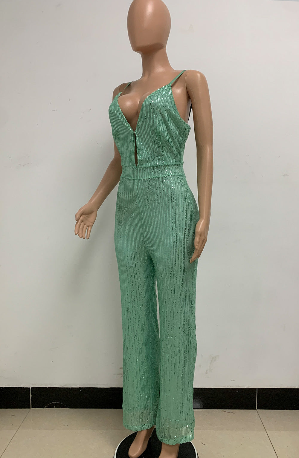 Deep V Neck Low Back Sleeveless Chic Sequined Straps Elegant Women's Party Jumpsuit 132