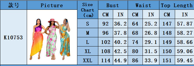 Women Printed Slash Shoulder Pleated Dress 9