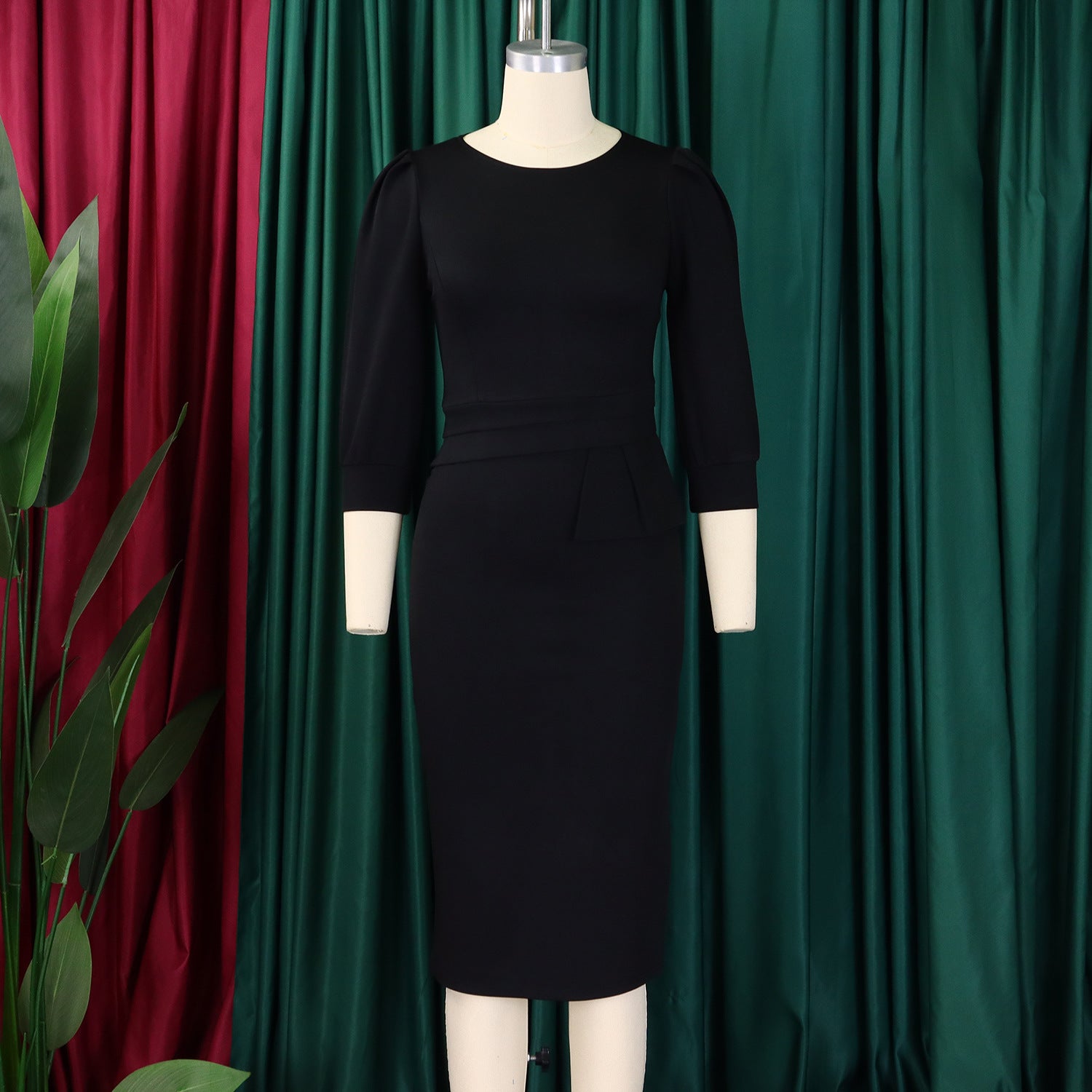 Plus Size Fashion Solid Color Round Neck Ol Bodycon African Dress 12