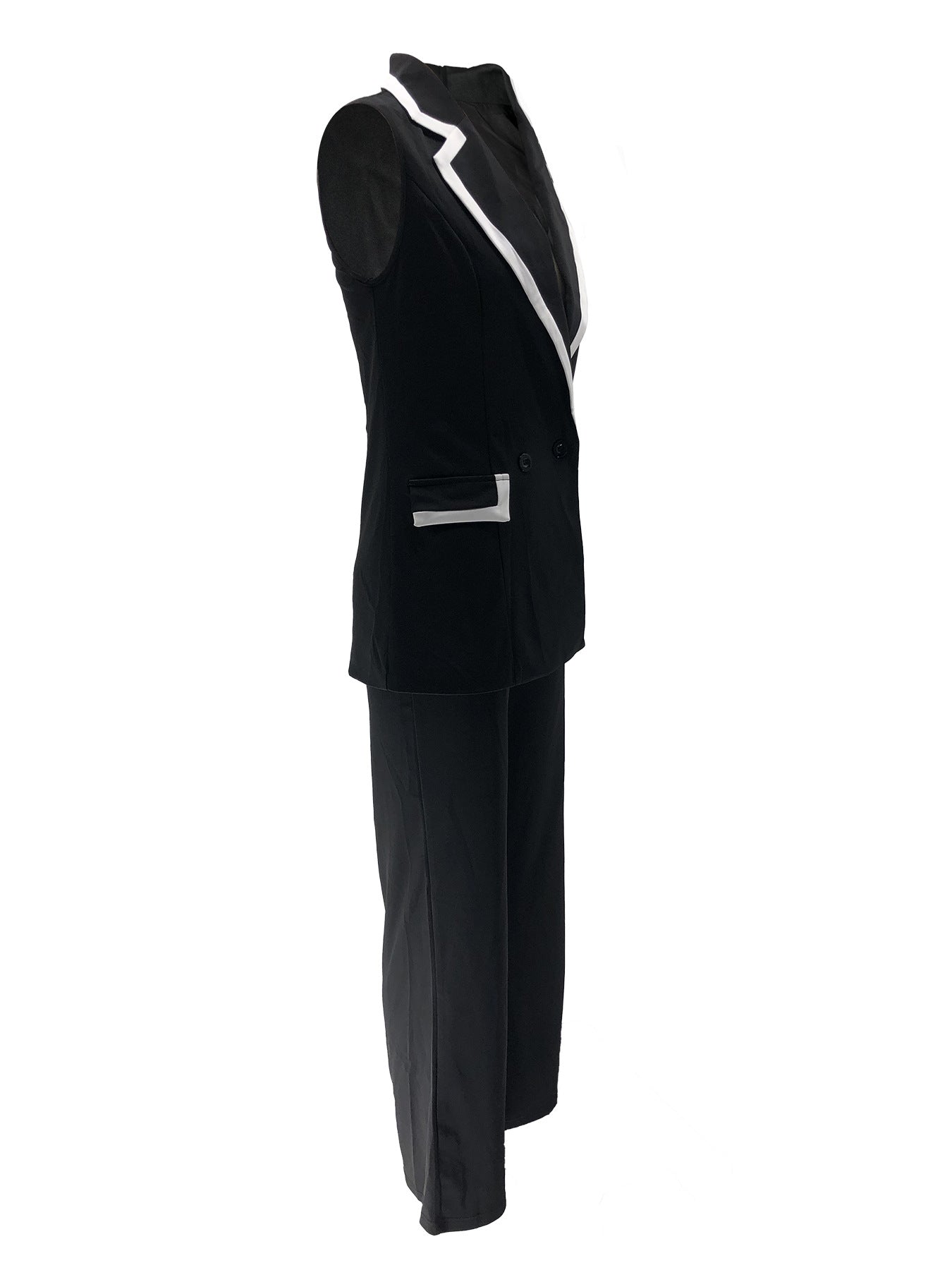 Women's Sleeveless Patchwork Contrast Color Vest Pants Two Piece Set 9