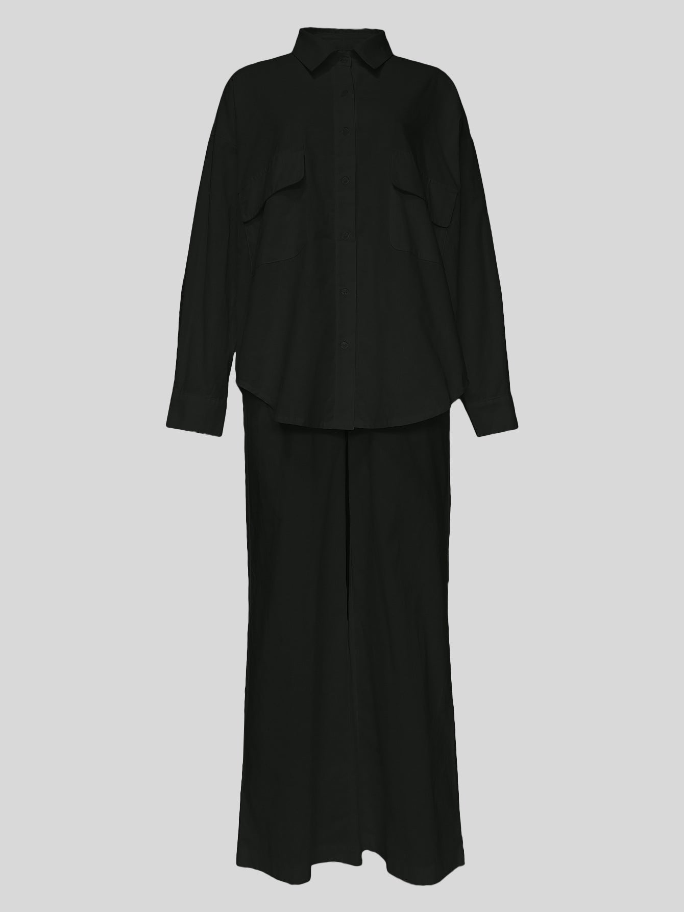 Women Solid Long Sleeve Turndown Collar Pocket Shirt and Pants Casual 2-Piece Set 7