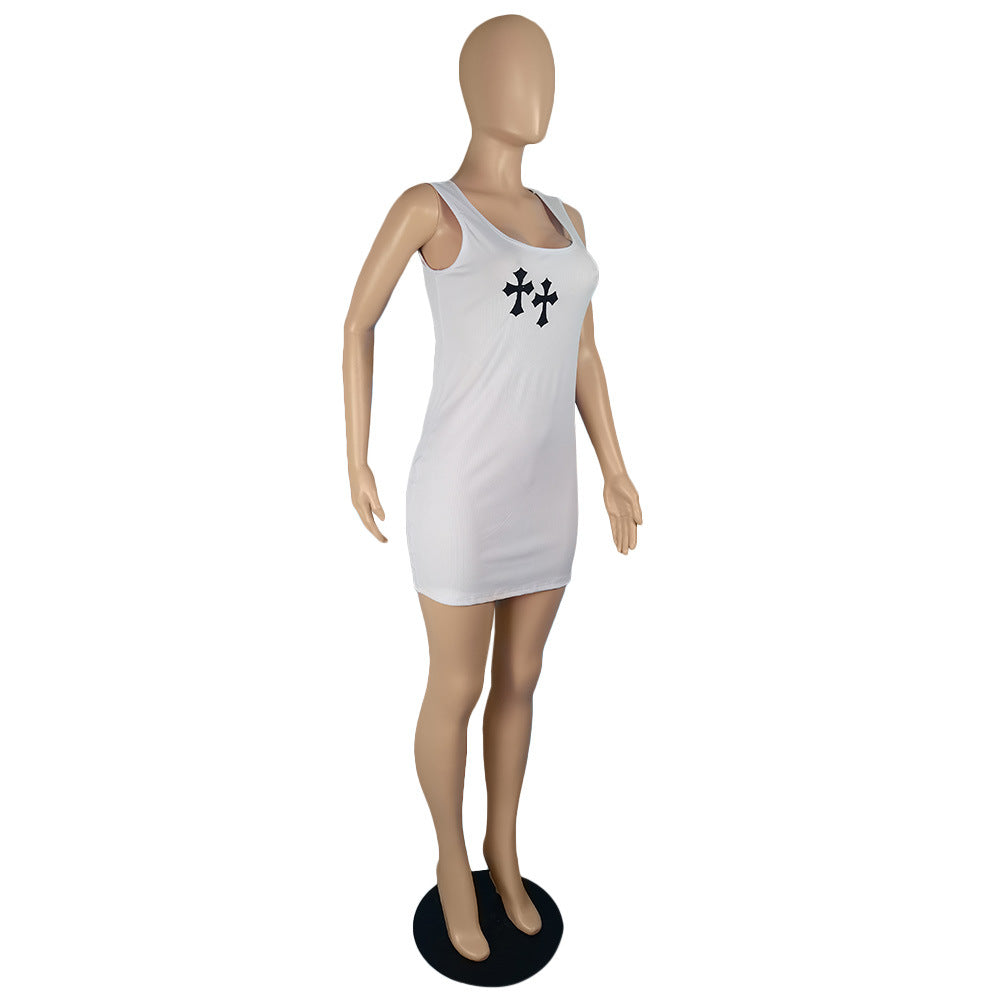 Women's Fashion Cross Pattern Printed Strap Bodycon Dress 6