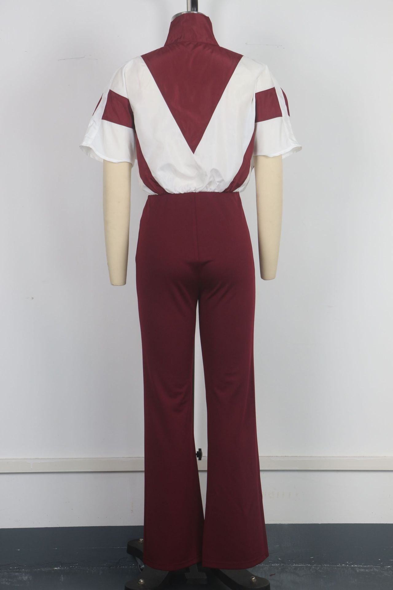 Summer Women's Casual Zipper Patchwork Contrast Jumpsuit 8