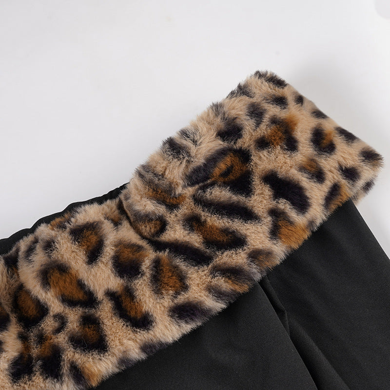 Women Leopard Print Off-Shoulder Long-Sleeved T-Shirt and Furry Shorts Two-Piece Set 21