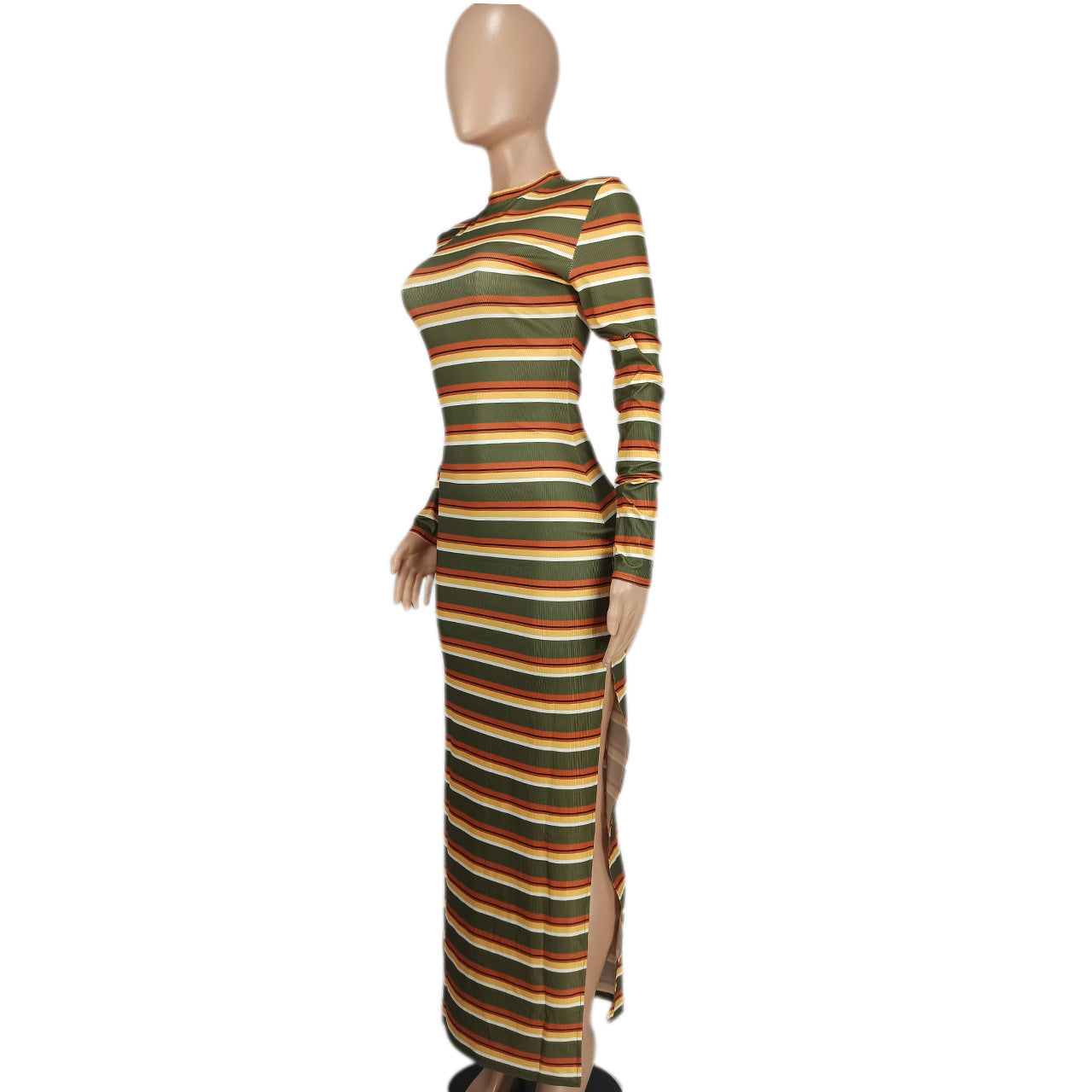 Women's Sexy Slit Ribbed Striped Dress 9