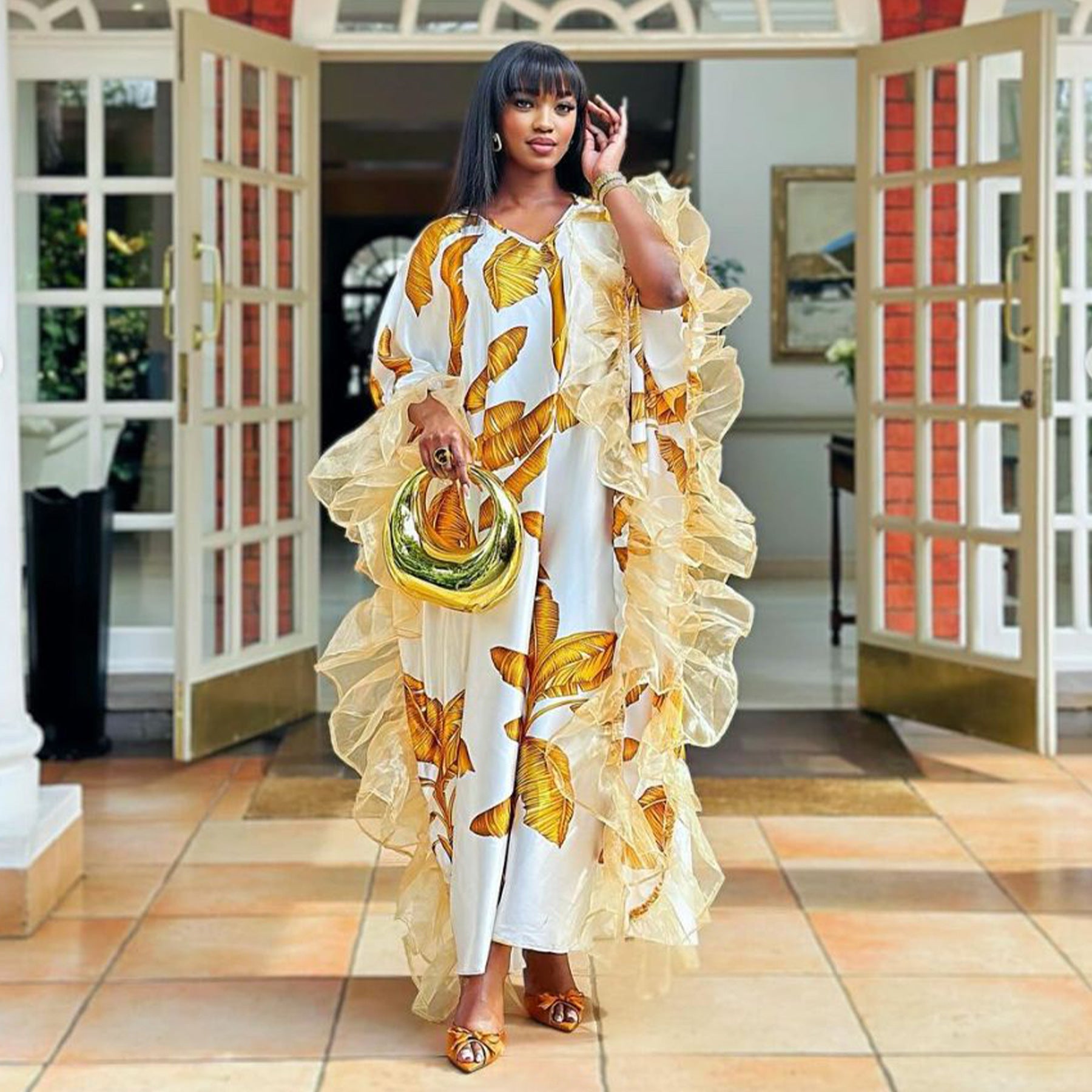 Women V-Neck Printed Loose Casual Dress 3